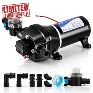 12V Water Pump Large Caravan Water Pump 4.5 GPM 45 PSI                                                          Self-Priming Diaphragm Pump with Automatic Pressure Switch for Caravan