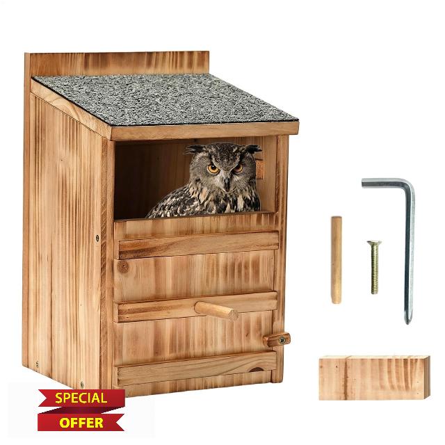 Barn Owl Box Patio Bird Wooden Nesting Box                                                          Wooden Owl House for Lawn Garden Backyard Patio Porch Balcony Barn Farm