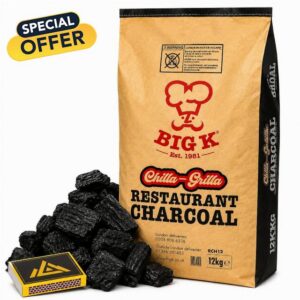 Chilla-Grilla Restaurant Grade Lumpwood Charcoal 12kg Bag with Perfectonish Safety Match Box | Premium BBQ Charcoal