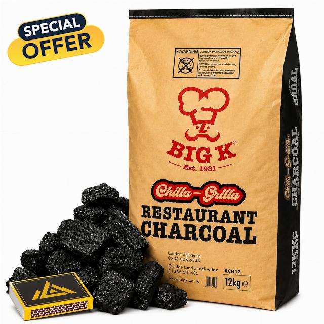 Chilla-Grilla Restaurant Grade Lumpwood Charcoal 12kg Bag with Perfectonish Safety Match Box | Premium BBQ Charcoal