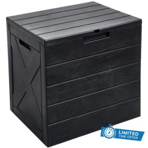 118L Small Garden Storage Box Waterproof Outdoor Plastic Parcel Box Black                                                          Wood Effect Panel | Weatherproof | All Weather Resistant | Tool-free flat-pack assembly | Maintenance-free | Recyclable