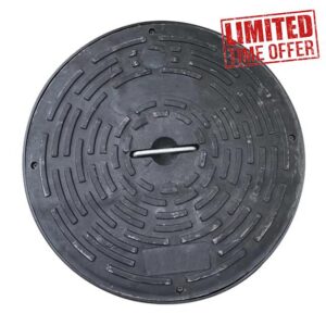 34cm Black Round Drain Cover - Durable PE Septic Lid with Handle for Garden