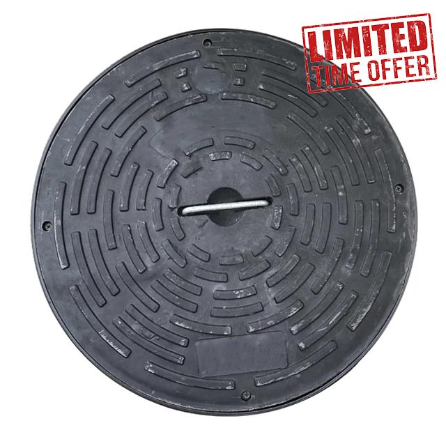 34cm Black Round Drain Cover - Durable PE Septic Lid with Handle for Garden