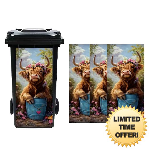 Highland Cow Dustbin Stickers