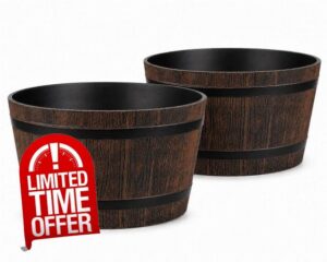 Muddy Hands Wooden Barrel Effect Water Feature Container 21 Litre Rustic Outdoor Garden Pond Bowl