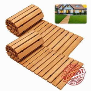 2 Pack Roll Out Wooden Garden Path Walkway 8FT Non-Slip Hardwood Pathway                                                          17" Wide Weather-Resistant Outdoor Flooring Path Lawn Access for Patio Muddy Areas Courtyard Decor Wedding Party Aisle