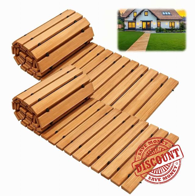 2 Pack Roll Out Wooden Garden Path Walkway 8FT Non-Slip Hardwood Pathway                                                          17" Wide Weather-Resistant Outdoor Flooring Path Lawn Access for Patio Muddy Areas Courtyard Decor Wedding Party Aisle