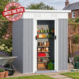 YODOLLA Metal Garden Shed 5x3ft