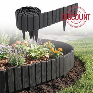 SAILUN Garden Border Edging 11.5m/37.7ft Wood Effect Plastic Lawn Edging Fence with Spike-in Easy Install Panels