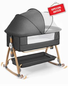 COMOMY 3 in 1 Bedside Bassinet with Wheels