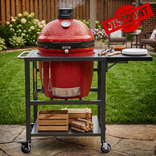 Grill Cart for Kamado Joe Accessories - Rolling Stand with Heavy Duty Locking Caster Wheels