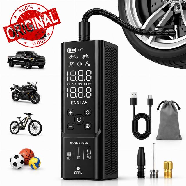 Car Tyre Inflator Air Compressor - Integrated Nozzle Storage                                                          3x Faster Inflation