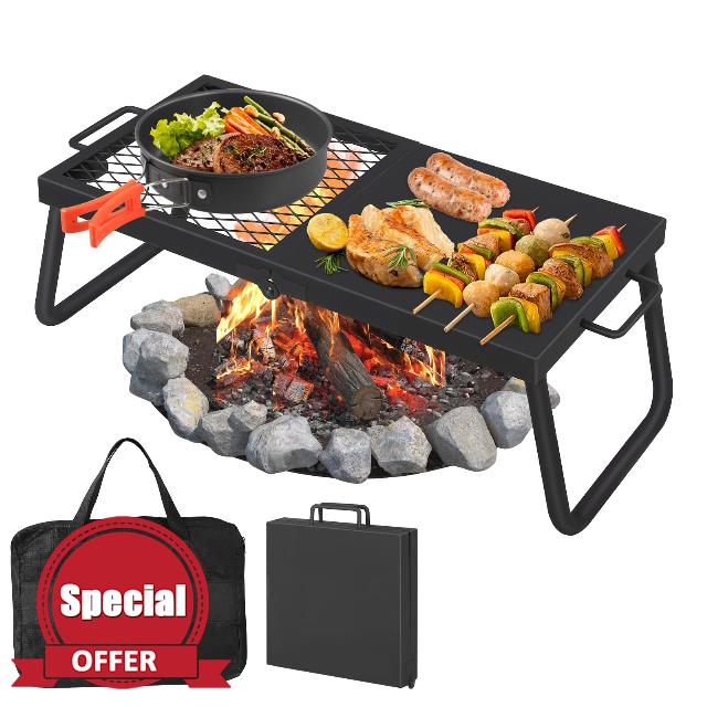 Folding Campfire Grill-Grate with Legs & Carrying Bag