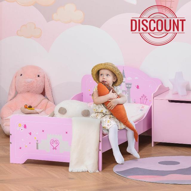 HOMCOM Kids Bed Princess Castle Toddler Bed 3-6 Years Pink 143 x 73 x 60 cm                                                          Side Rails