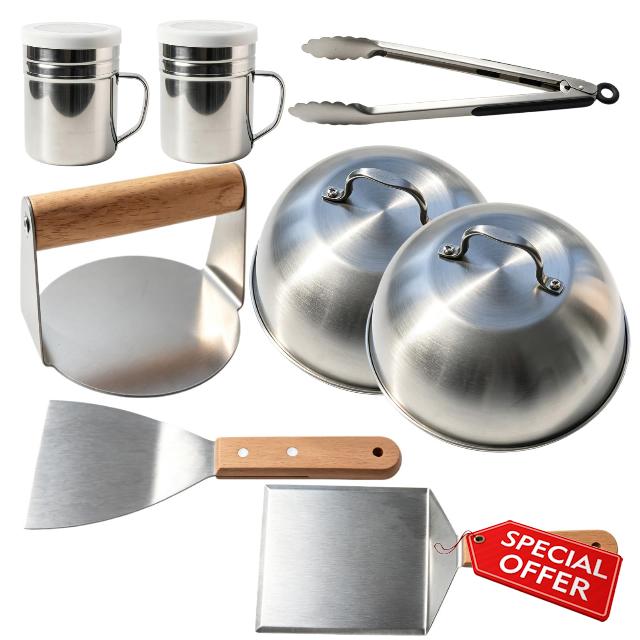 Stainless Steel Burger Press with Wood Handle & Melting Dome                                                          Stainless Steel Smasher
