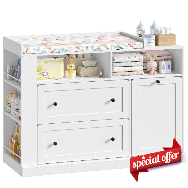 FOREHILL Baby Changing Table with Laundry Basket and 2 Drawers