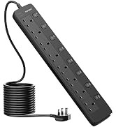 TOPREK 8 Way Extension Lead with Individual Switches, 2100 Surge Protected Extension Lead with In...
