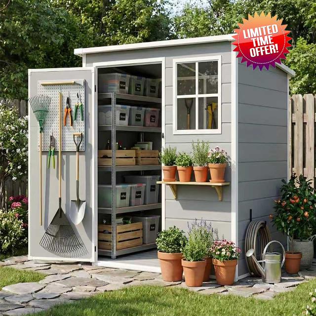 5×3 FT Plastic Garden Storage Shed with Floor