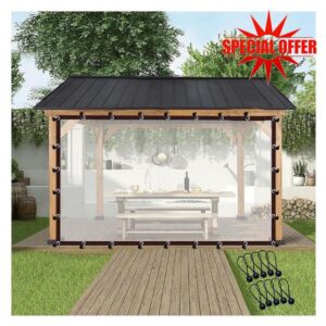 Clear Waterproof Pergola Side Panels Tarpaulin with Eyelets Plastic Partition Screen Outdoor Clear Tarp Curtain for Porch Gazebo Garden Carpo