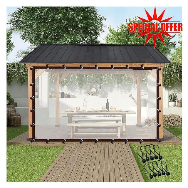Clear Waterproof Pergola Side Panels Tarpaulin with Eyelets Plastic Partition Screen Outdoor Clear Tarp Curtain for Porch Gazebo Garden Carpo
