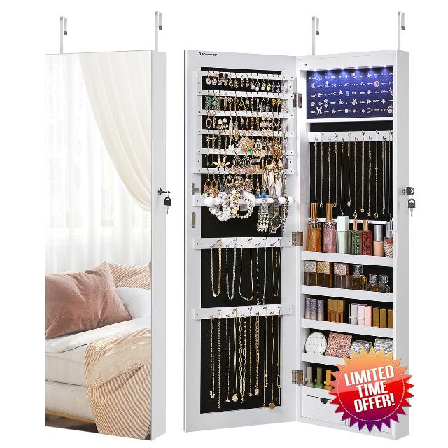 SONGMICS Lockable Mirror Jewellery Cabinet Armoire