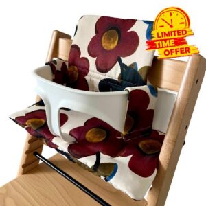 Children's High Chair Cushion Compatible with Stokke Tripp Trapp Padded Waterproof Washable Non-Slip Cover HANELLE (Poppies)