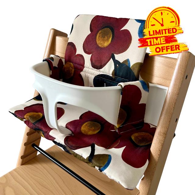 Children's High Chair Cushion Compatible with Stokke Tripp Trapp Padded Waterproof Washable Non-Slip Cover HANELLE (Poppies)