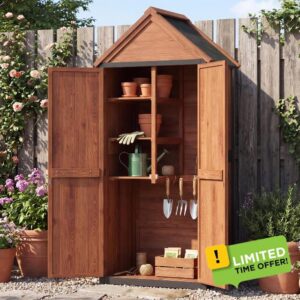 Aoxun Tall Wooden Garden Cabinet 70x38x166cm