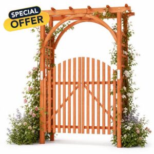 COSTWAY Wooden Garden Arch with Gate