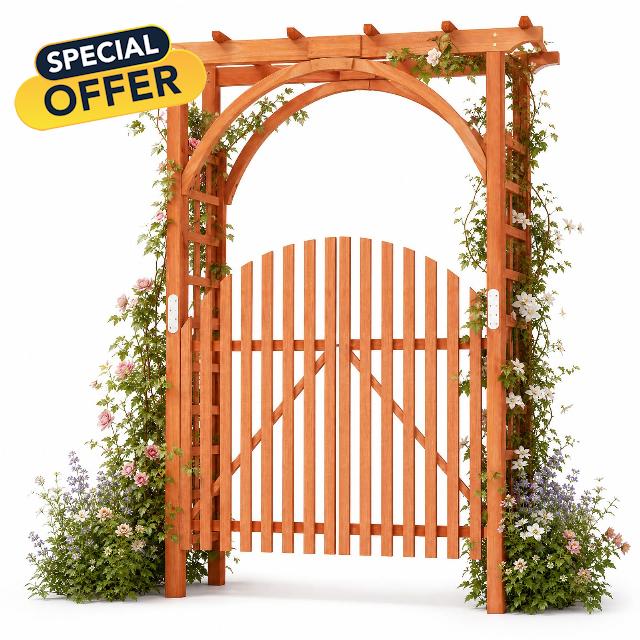 COSTWAY Wooden Garden Arch with Gate