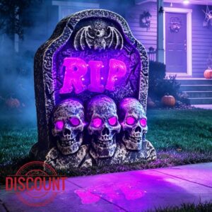 Halloween Tombstone with 3 Skulls