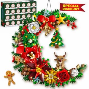 PLAXSOON Advent Calendar 2026 Christmas Moon Wreath Building Set with Light                                                          24 Days Countdown Building Block Kit