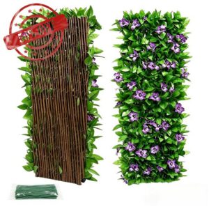 Expandable Artificial Ivy Trellis Fence Screen 30x200cm                                                          Willow frame PE ivy leaves