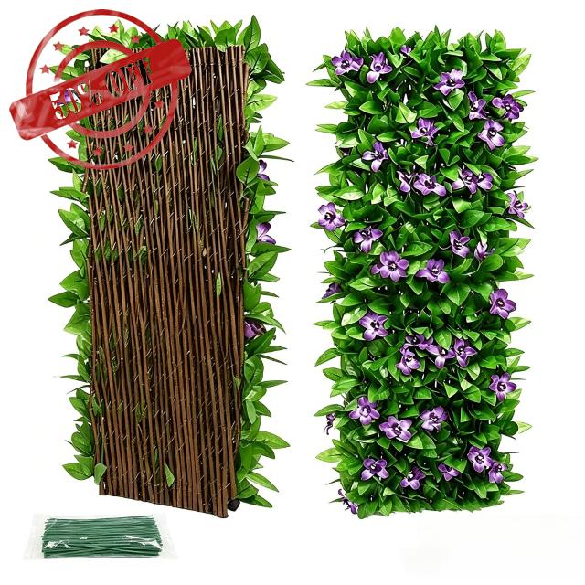 Expandable Artificial Ivy Trellis Fence Screen 30x200cm                                                          Willow frame PE ivy leaves