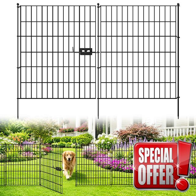 5 Panels No Dig Decorative Garden Fence with Gate-101cm (H) x 3.5m (L)