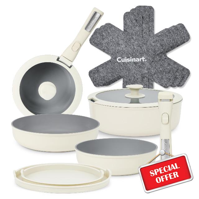 Cuisinart ClickSmart™ Ceramic Non-Stick x2 Detachable Handle Pan Set                                                          Lifetime Warranty | PFAS-Free Non Toxic | 13pc pots and Pans Cookware Set with Lids | Space-Saving | All hobs type