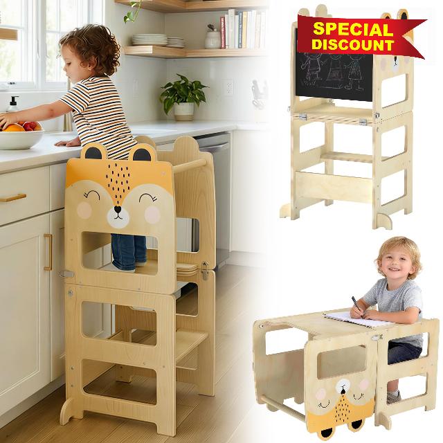 AIYAPLAY 3 in 1 Toddler Tower Montessori Inspired w/Chalkboard