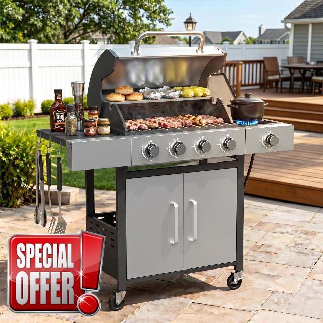 Aoxun Outdoor Garden Gas Barbecue Cart