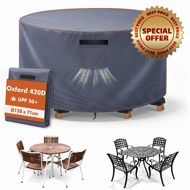Garden Furniture Covers Waterproof Ø128x71cm For Outdoor Table                                                          Heavy duty waterproof