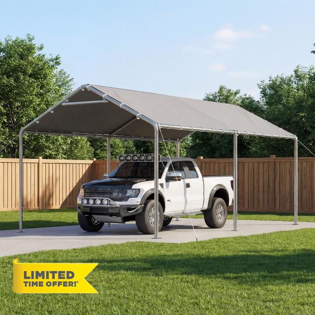 Aoxun 10x20FT Car Port Open Air Heavy Duty Car Tent Vehicle Shelter Grey                                                          3×6m Open Car Port