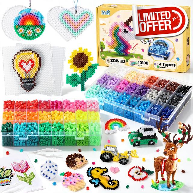 Zefy Fuse Beads Kit 48 Colors 10100 Pcs 5mm Perler Beads                                                          Iron Beads with 109 Patterns