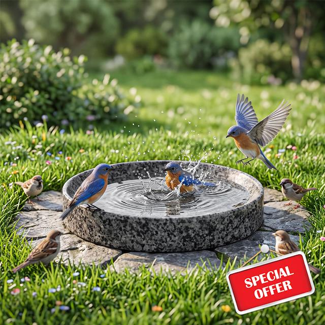 Junkin 1 Pack 10'' Stone Bird Bath Bowl Only