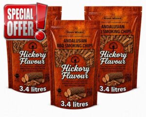 Hickory Smoking Wood Chips 3.4 Litres                                                          100% natural hickory wood chips for gas