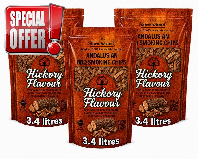 Hickory Smoking Wood Chips 3.4 Litres                                                          100% natural hickory wood chips for gas