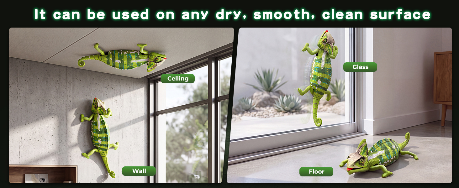 Text reads 'It can be used on any dry, smooth surface.' Image shows product placed on white windowsill with potted green plants beside it.