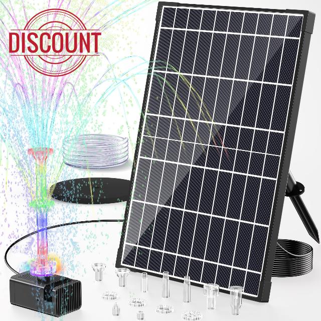POPOSOAP 12W Solar Fountain Pump with 4200mAh Battery Backup LED Lights                                                          Solar Pond Pump with Color Changing LED Lights