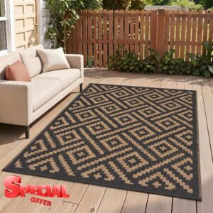 GENIMO Waterproof Outdoor Rug Reversible Garden Carpet 180x270cm Blackbrown                                                          Foldable Rug