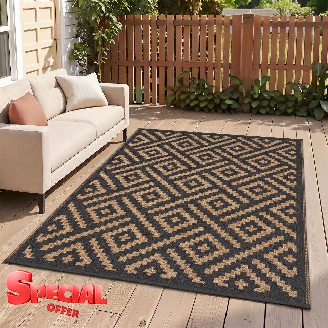 GENIMO Waterproof Outdoor Rug Reversible Garden Carpet 180x270cm Blackbrown                                                          Foldable Rug