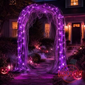 Glooglitter 4 Pcs Solar Halloween Outdoor Arch Decoration Kit Heavy Duty Metal Garden Arbor with 39.4ft 100led String Lights and Web Spooky Yard Walkway Porch Entrance Decor (Spider