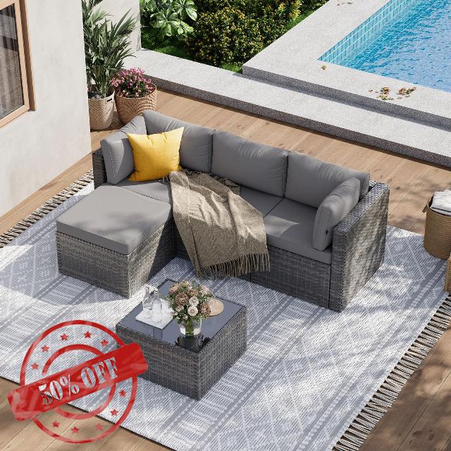 Aoxun 4 Seater Rattan Garden Furniture Sets